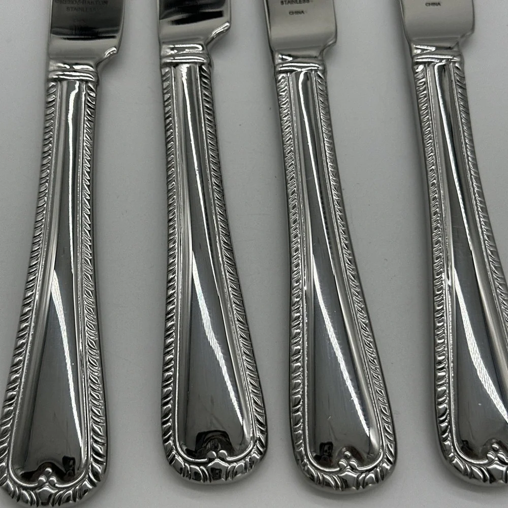 Reed & Barton Steak Knives Set of 4 Rope Edge Stainless Steel Silver 9 inch